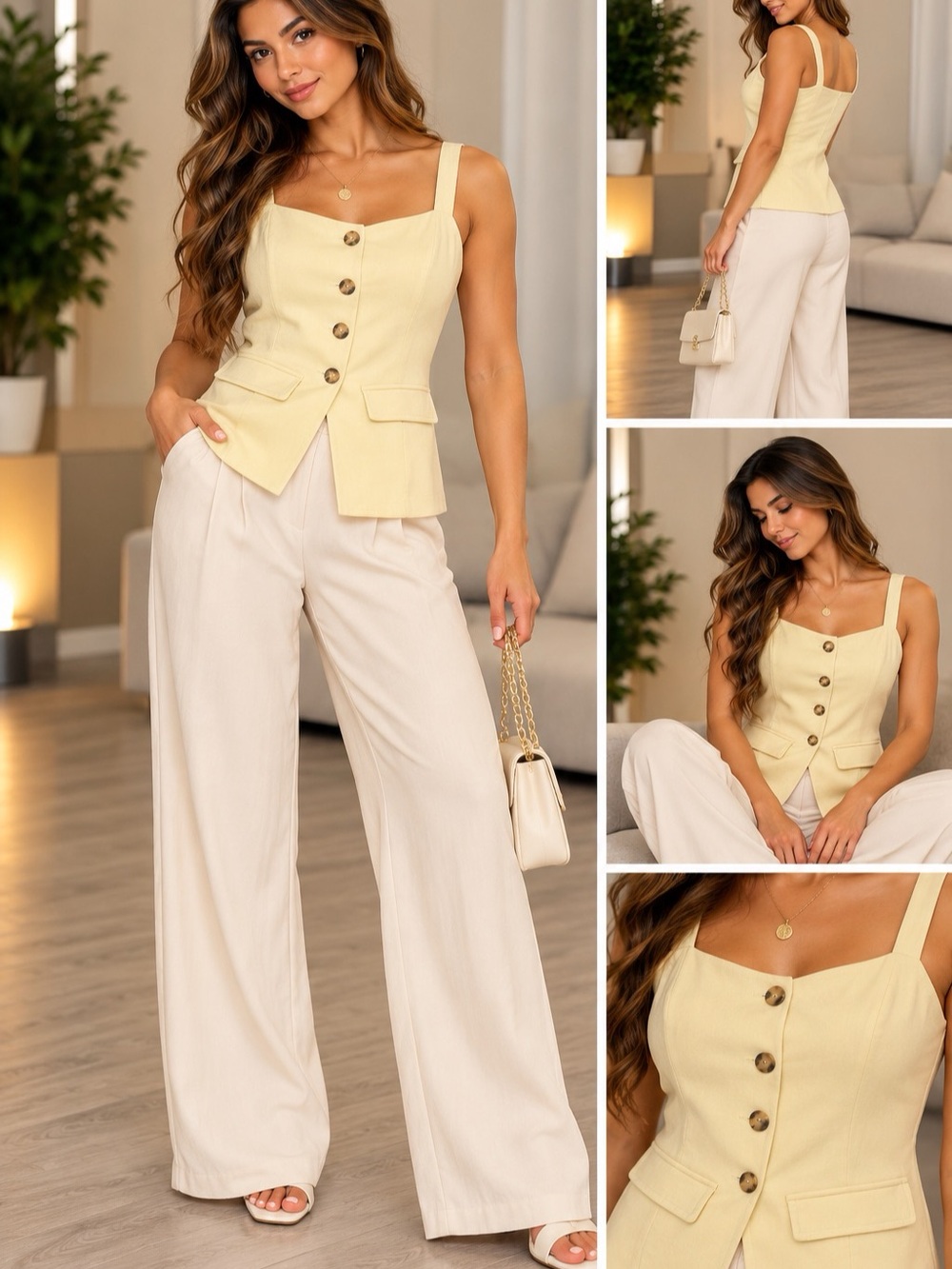 Button Front Vest Top in Yellow